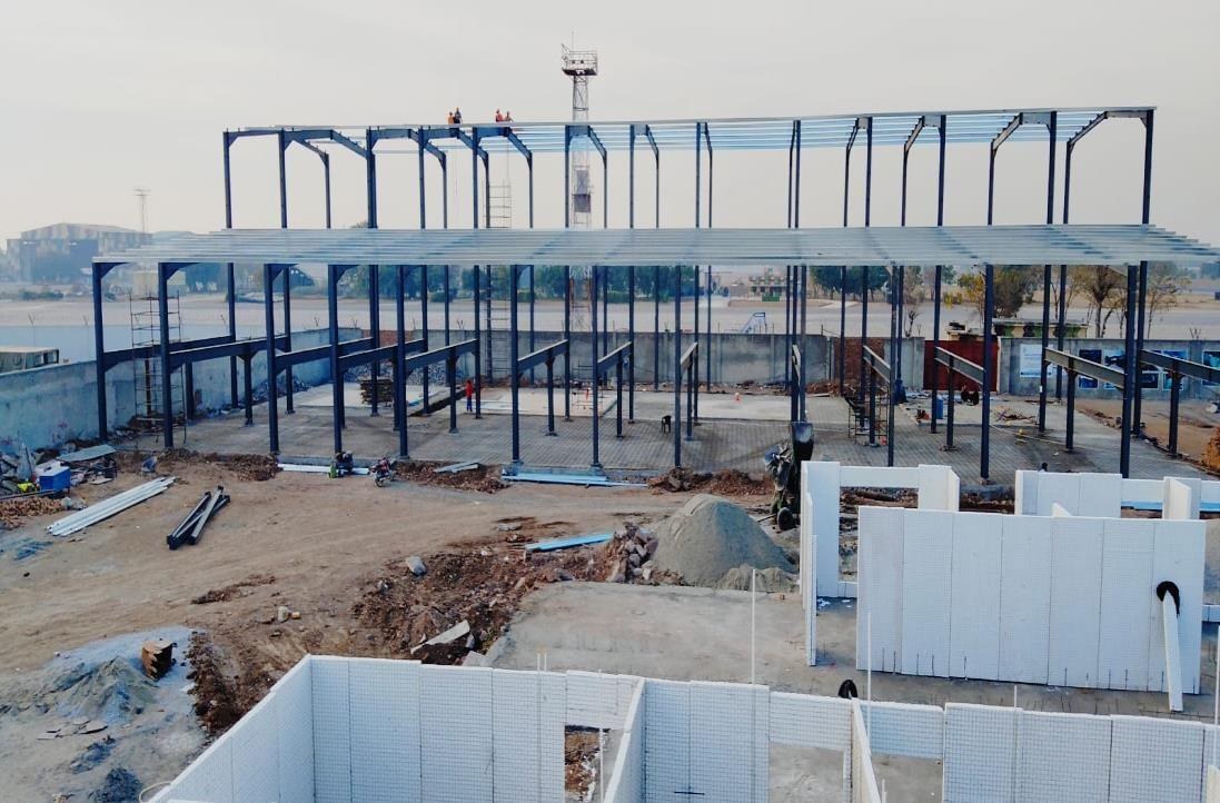Steel frames going up at PAF Base Nur Khan