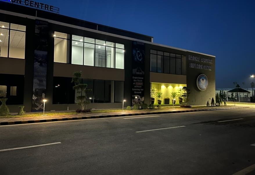 Simulator complex at PAF Base Nur Khan at night